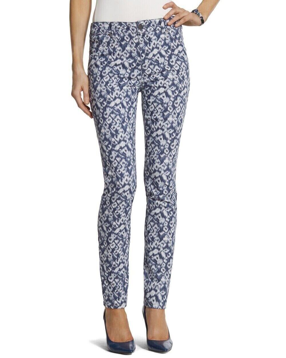Chicos Platinum Womens Arctic Animal Jeggings Stretch Denim Jeans Size 0